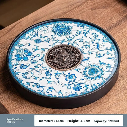 Ceramic round tea tray, dual-purpose for household water storage and drainage, tea sea, and outdoor tea tray