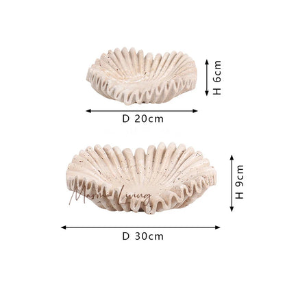 Marble Ruffle Bowl for Kitchen Counter and Living Room Travertine Scallop Bowl for Fruit Jewelry Decorative Tray for Home Decor