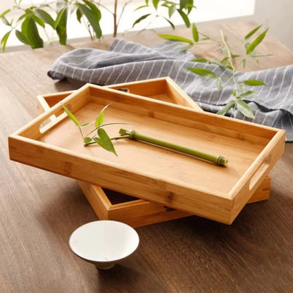 Retro Rectangular Storage Tray household Bamboo Tea Tray Solid Wood Storage Plate Home Living Room