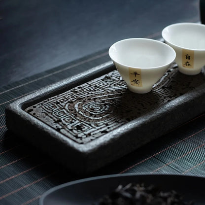 Tea Tray Natural Volcanic Basalt Handcarved Dragon Totem Dry Pour Kung Fu Tea Ceremony Home Office Decor Tea Lover Gift 38x12cm
