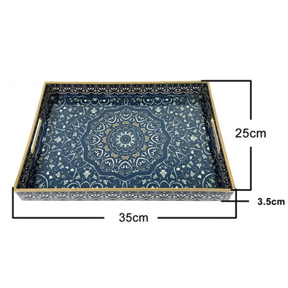 Decorative Rectangular Plastic Tray with Handles,Decal Paper Coffee Table Storage Organizer,Vintage Serving Tray for Home Decor