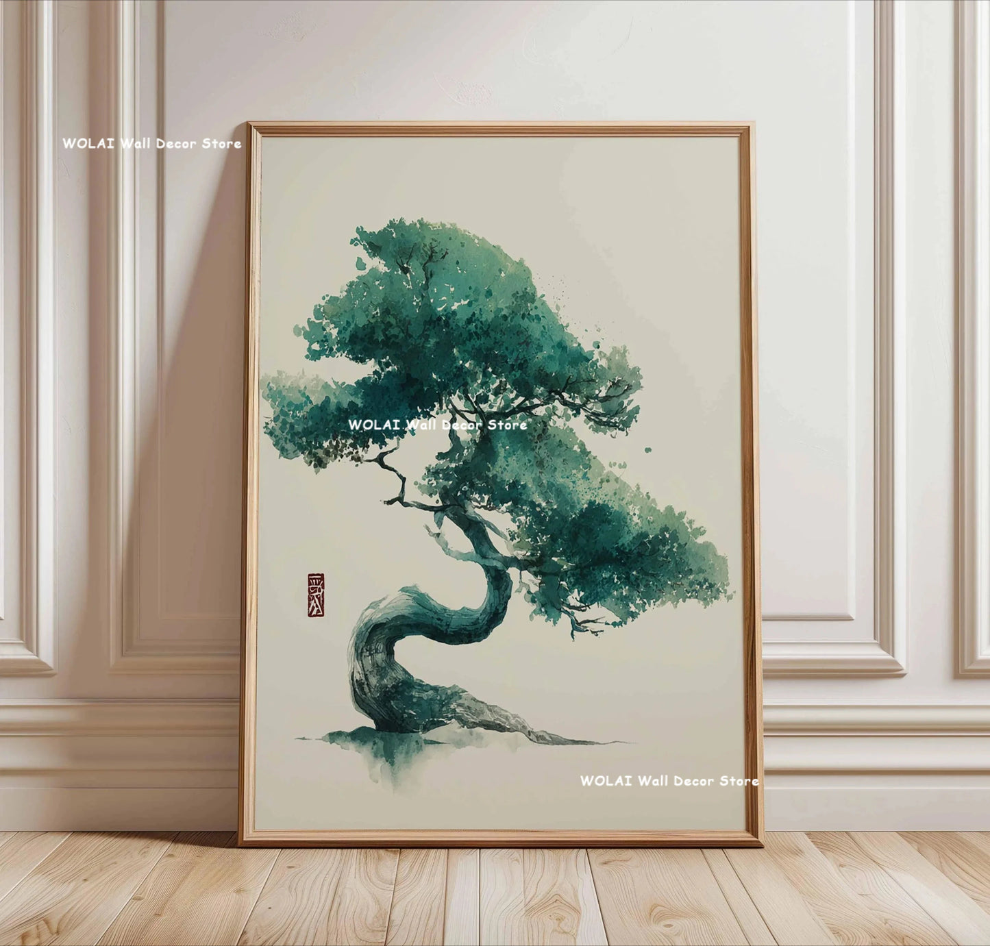 Retro Japanese Forest & Koi Fish Zen Water Painting Canvas Poster Abstract Sun Waves Wall Art Printing for Peaceful Home Decor