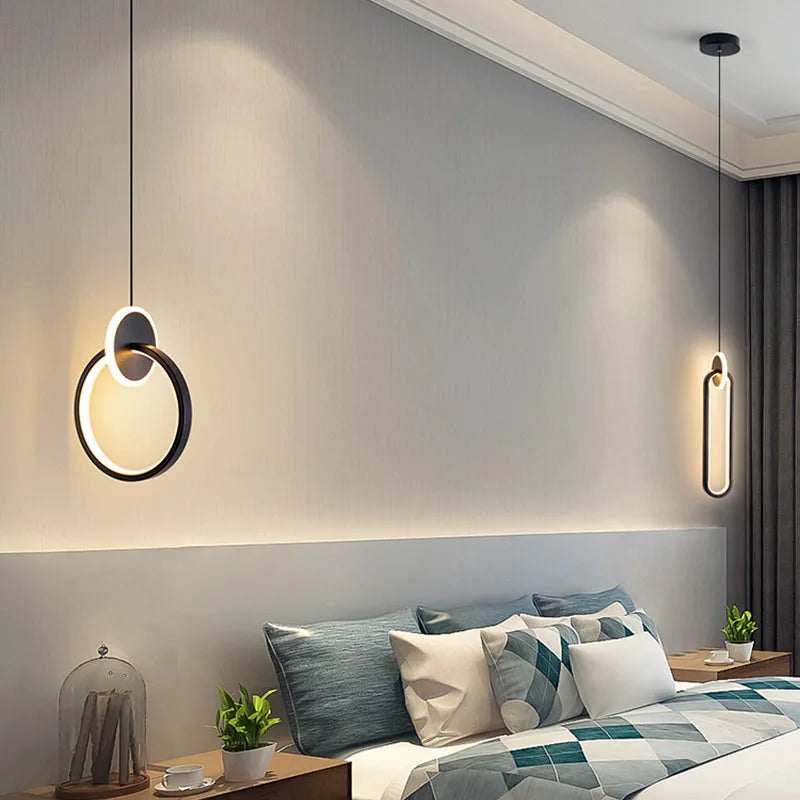 LED pendant light modern minimalist bedroom dining room golden black hanging light bedside reading light LED decorative pendant