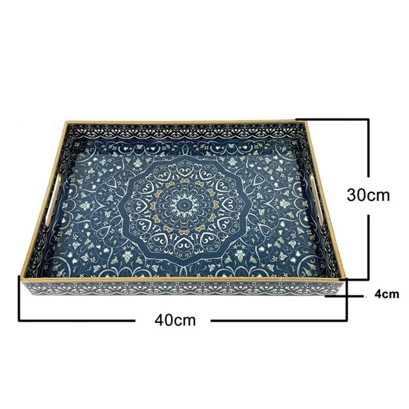 Decorative Rectangular Plastic Tray with Handles,Decal Paper Coffee Table Storage Organizer,Vintage Serving Tray for Home Decor