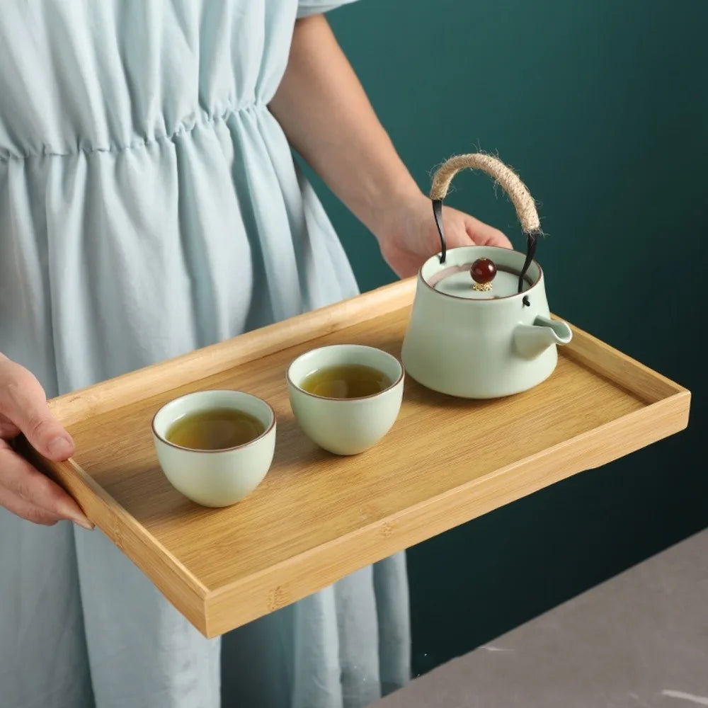 Rectangular Bamboo Tray Wooden Solid Color Fruit Snack Plates Kitchen Accessories Household Bread Tray