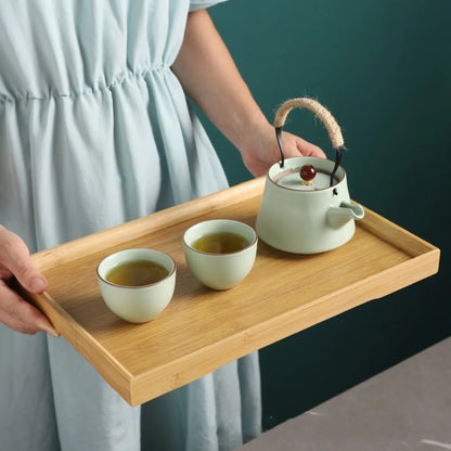 Rectangular Bamboo Tray Wooden Solid Color Fruit Snack Plates Kitchen Accessories Household Bread Tray