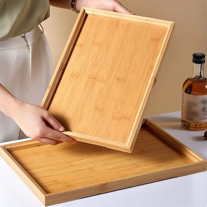 Rectangular Bamboo Tray Wooden Solid Color Fruit Snack Plates Kitchen Accessories Household Bread Tray