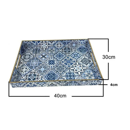 Decorative Rectangular Plastic Tray with Handles,Decal Paper Coffee Table Storage Organizer,Vintage Serving Tray for Home Decor