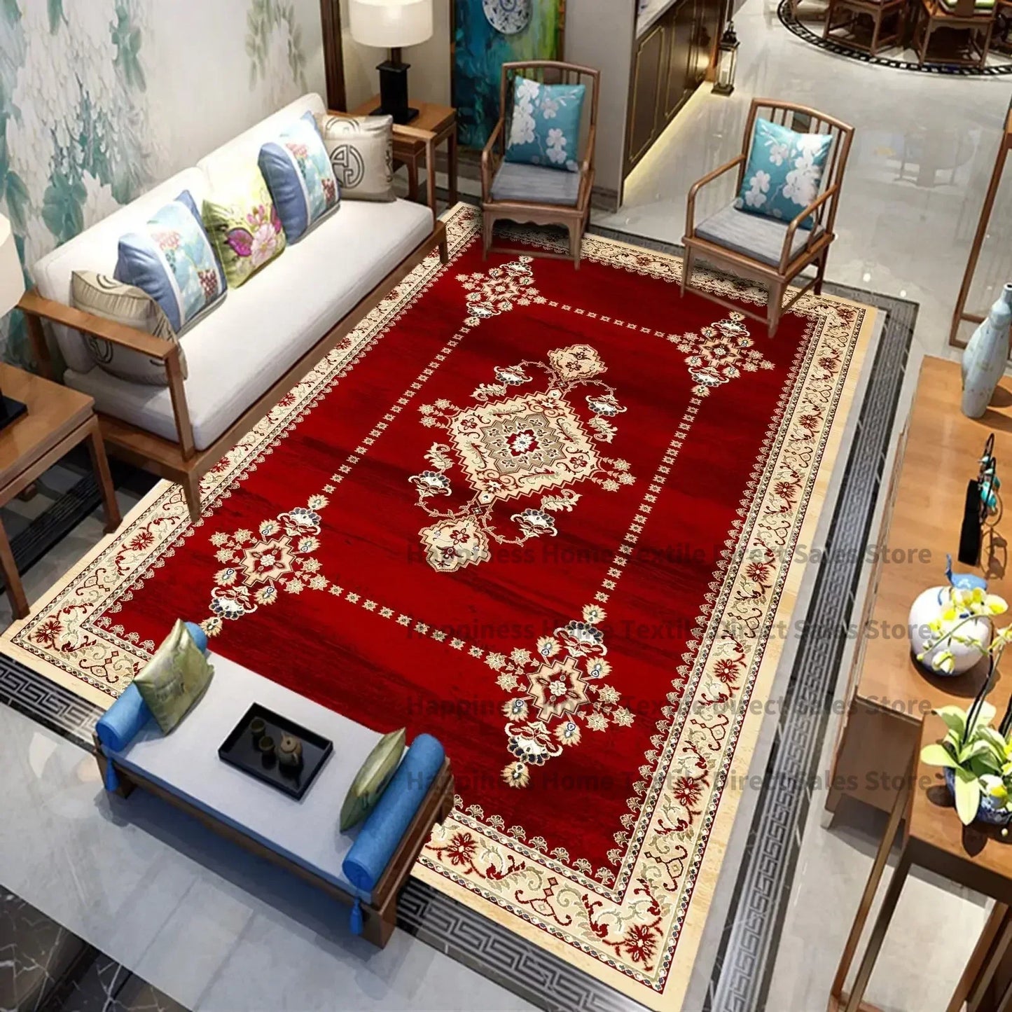 Persian Luxury Rugs for Bedroom Retro Red Home Decor Carpets for Living Room Soft Washable Non-slip Washroom Floor Mats Alfombra