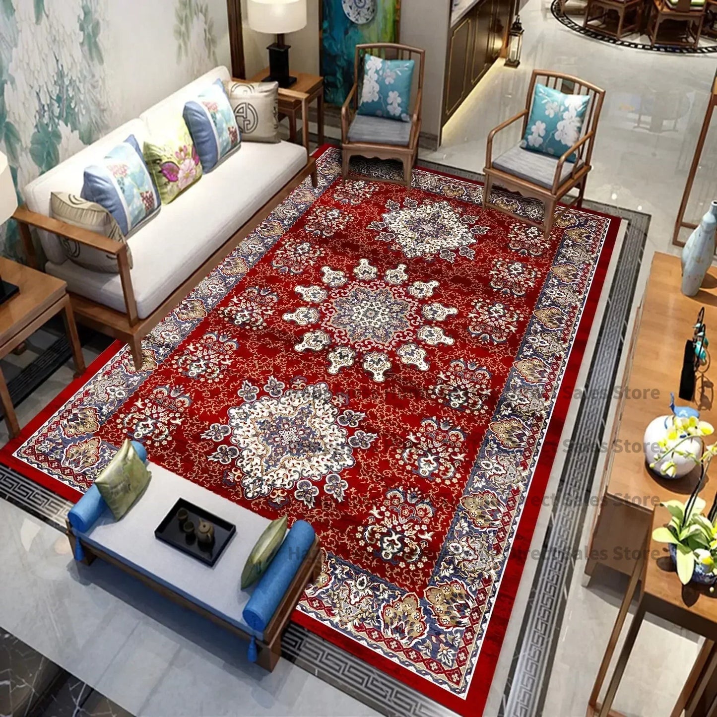 Persian Luxury Rugs for Bedroom Retro Red Home Decor Carpets for Living Room Soft Washable Non-slip Washroom Floor Mats Alfombra