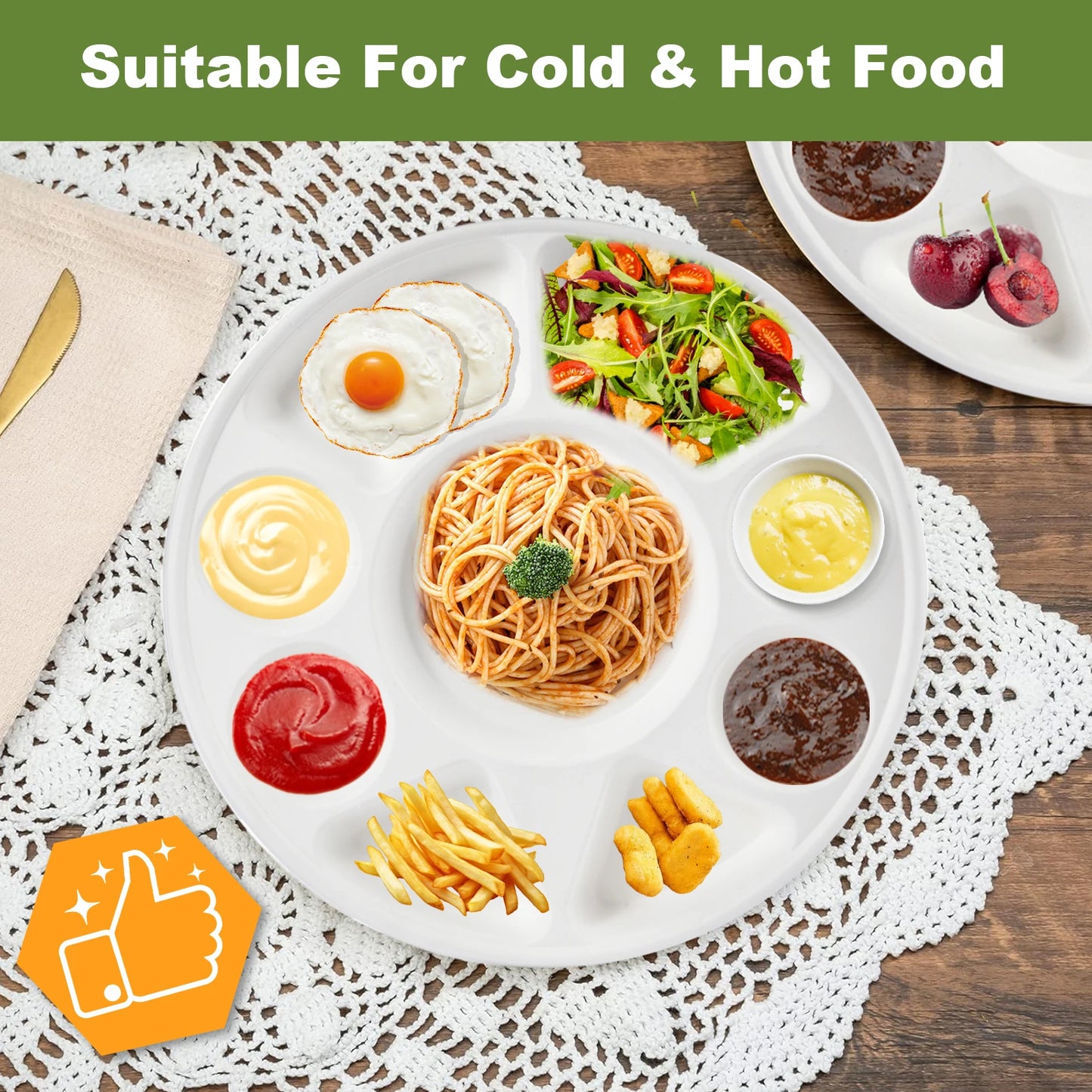 9 Compartment Divided Plate, Round Heavy Duty Serving Tray Made of Sugarcane for Wedding, Events,Parties,Holidays,Catering & BBQ