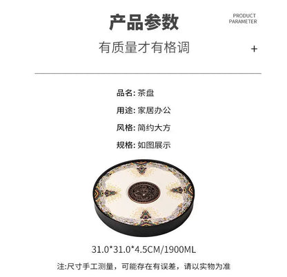 Ceramic round tea tray, dual-purpose for household water storage and drainage, tea sea, and outdoor tea tray