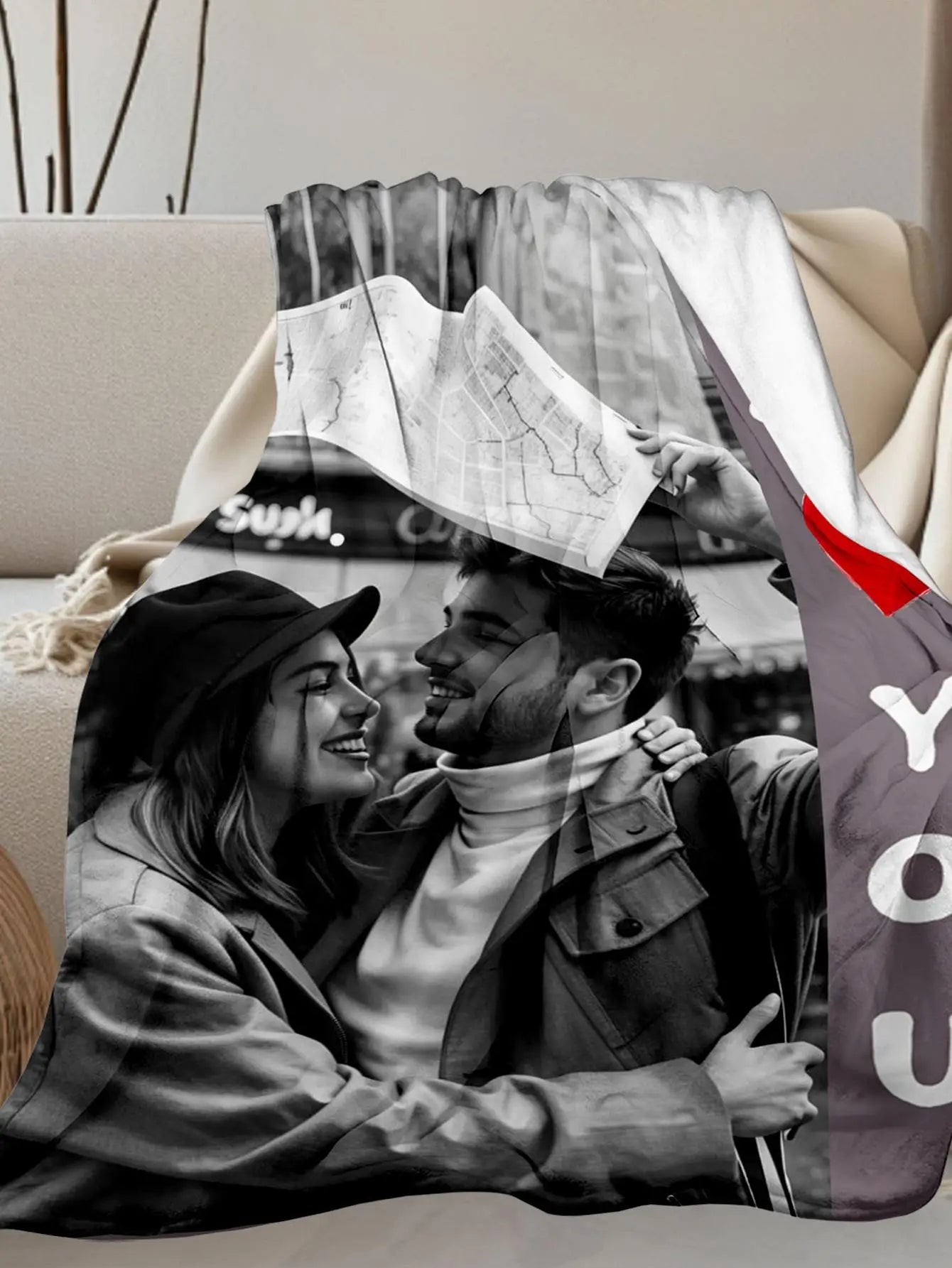 1 Piece Custom Photo Personalized Flannel Blanket - Ideal Gift for Christmas, Halloween, Birthdays, and Anniversaries, Soft, Warm, Comfortable, Skin-Friendly, Machine Washable Blanket, Suitable for Sofa, Bed, Car, Camping, Of