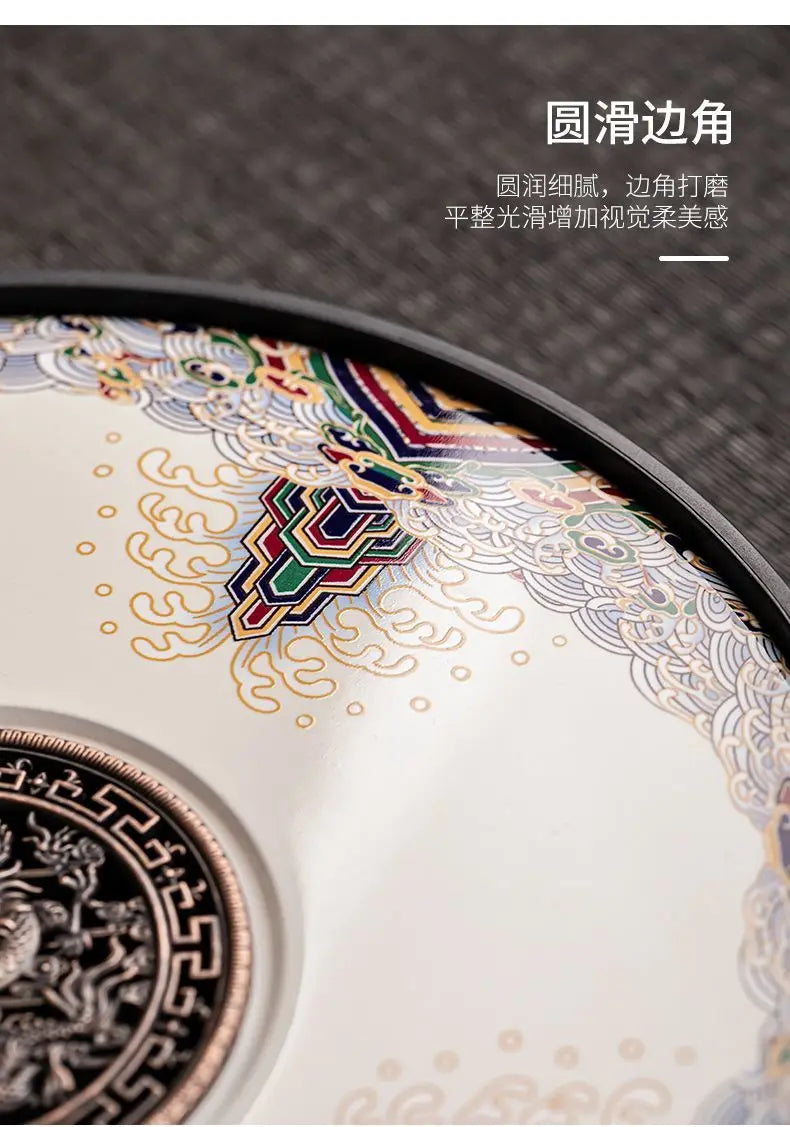Ceramic round tea tray, dual-purpose for household water storage and drainage, tea sea, and outdoor tea tray