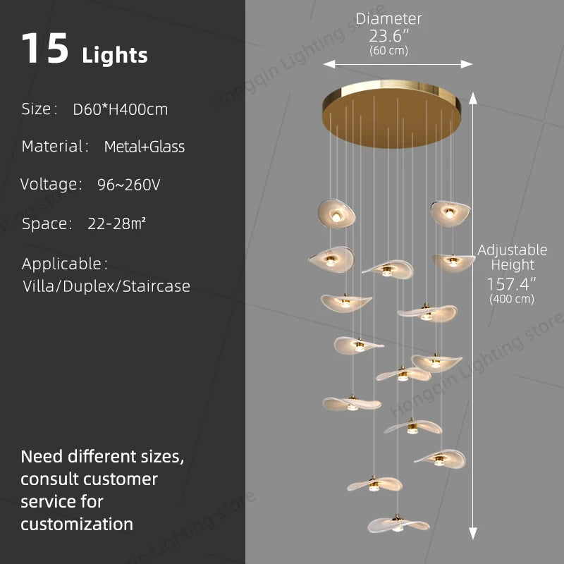 Luxury Stair Chandelier Pendant Light Lighting Duplex Loft Glass Hanging Lamp Nordic Minimalist Long Staircase Chandelier Lustre