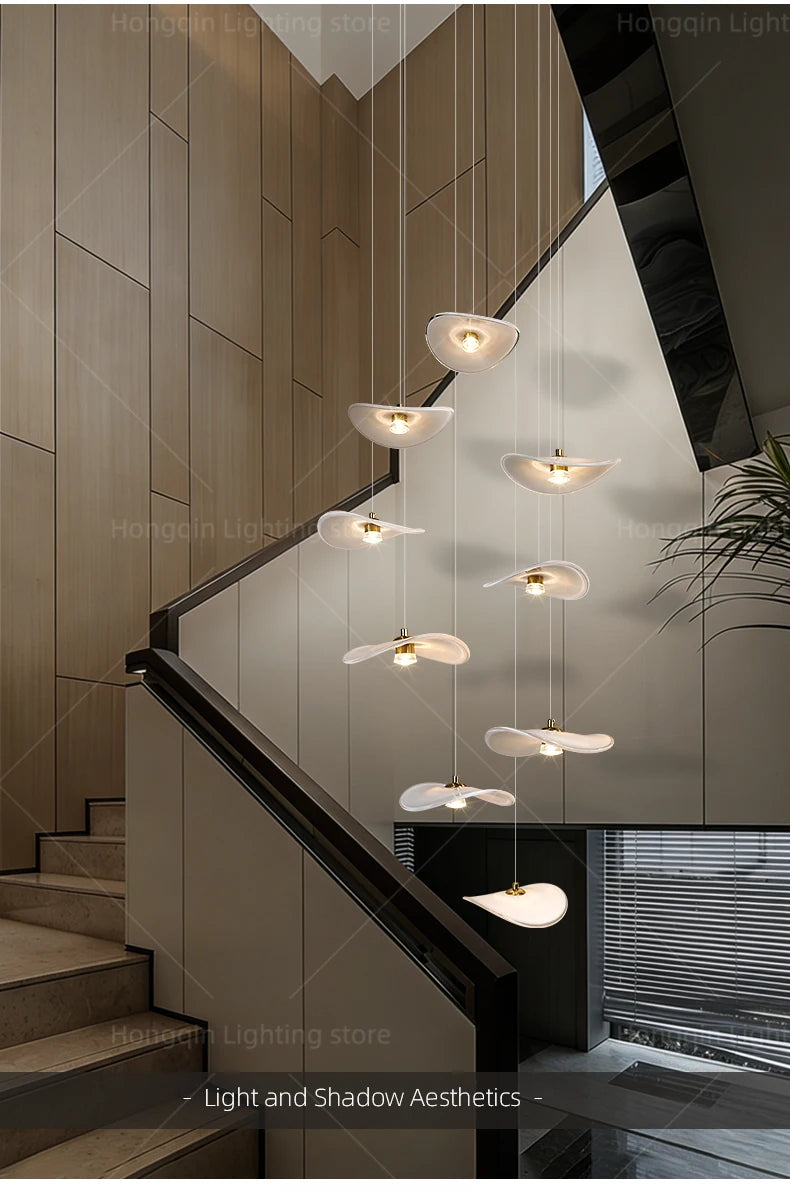 Luxury Stair Chandelier Pendant Light Lighting Duplex Loft Glass Hanging Lamp Nordic Minimalist Long Staircase Chandelier Lustre