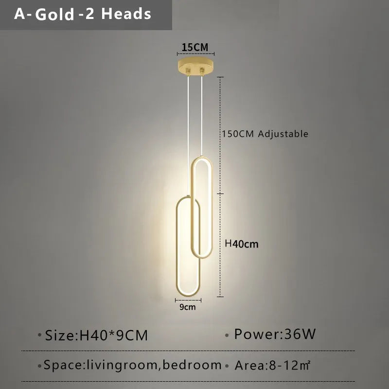 LED pendant light modern minimalist bedroom dining room golden black hanging light bedside reading light LED decorative pendant