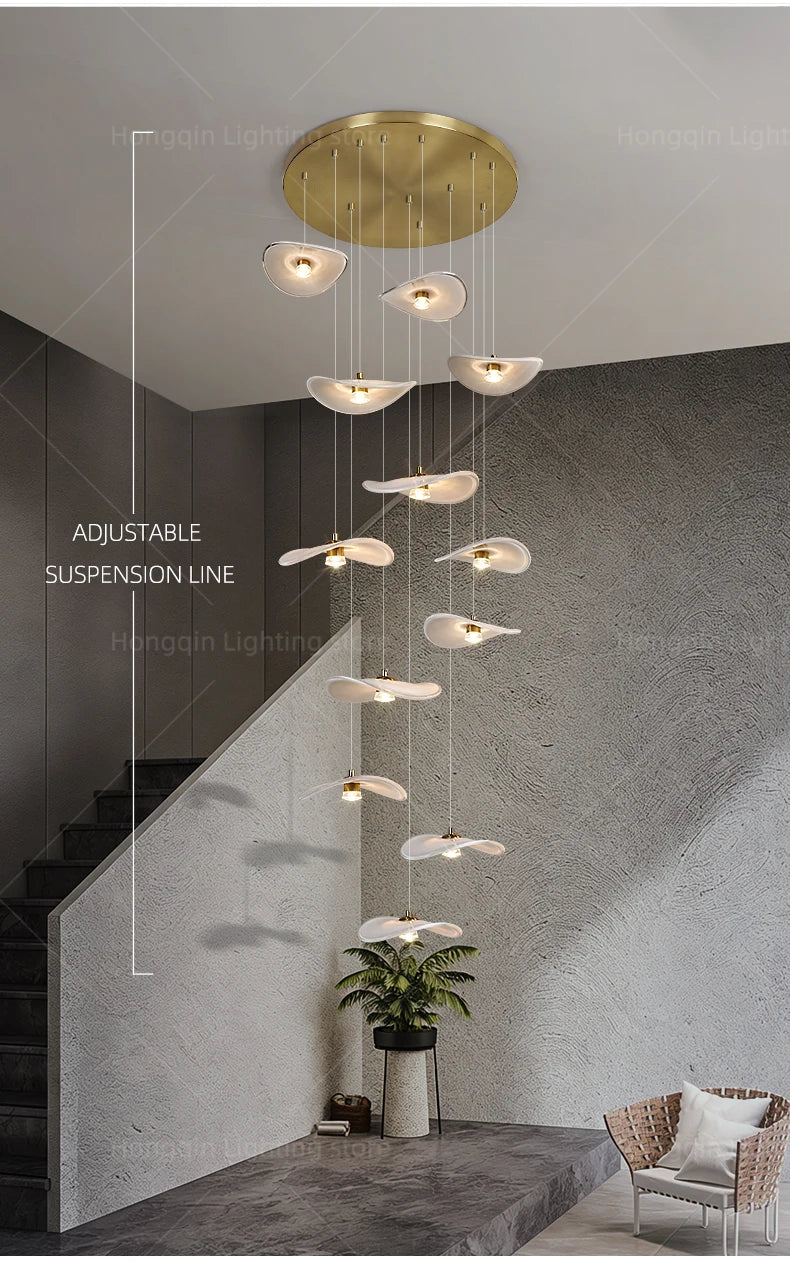 Luxury Stair Chandelier Pendant Light Lighting Duplex Loft Glass Hanging Lamp Nordic Minimalist Long Staircase Chandelier Lustre