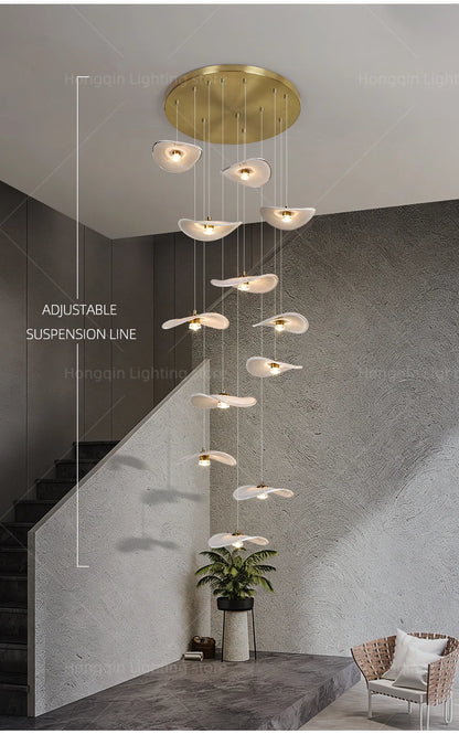 Luxury Stair Chandelier Pendant Light Lighting Duplex Loft Glass Hanging Lamp Nordic Minimalist Long Staircase Chandelier Lustre