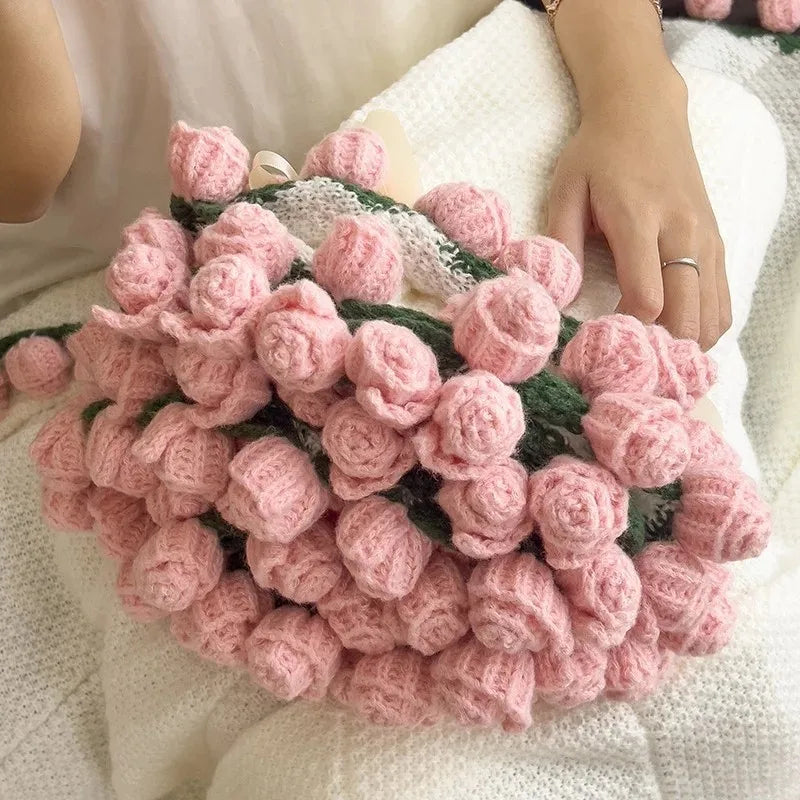 Rose Blanket Bouquet With Gift Bag Crochet Handmade Blanket of Roses Birthday Valentine's Day Gift for Girlfriend