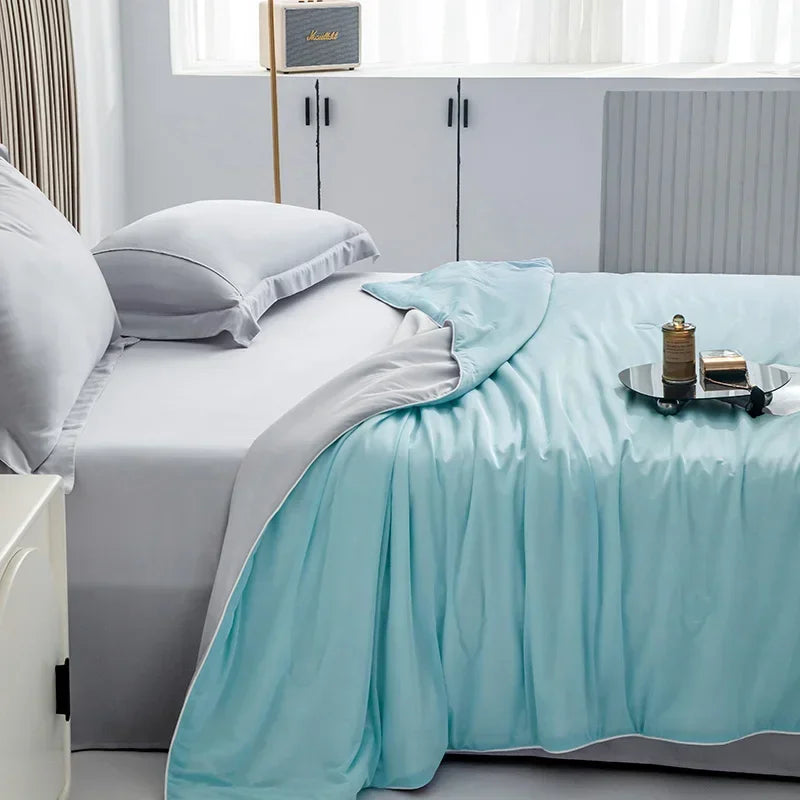 Air Condition Comforter for Summer Pure Color Ice Silk Cooling Blanket Lightweight and Smooth Twin/King Size Cold Quilt