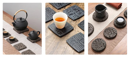 Tea Tray Natural Volcanic Basalt Handcarved Dragon Totem Dry Pour Kung Fu Tea Ceremony Home Office Decor Tea Lover Gift 38x12cm