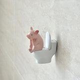 Cute Pig Sitting on Toilet — Pvc Bathroom Statue, Tabletop or Wall-Mount Decor — Father's Day Gift for Home & Office
