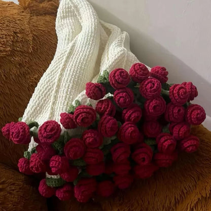 Rose Blanket Bouquet With Gift Bag Crochet Handmade Blanket of Roses Birthday Valentine's Day Gift for Girlfriend