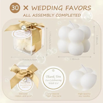 30 Sets Fully Assembled Small Bubble Candle Party Favors for Guests Bulk Bridal Showers Favors Candles with Stylish Ribbons Tha