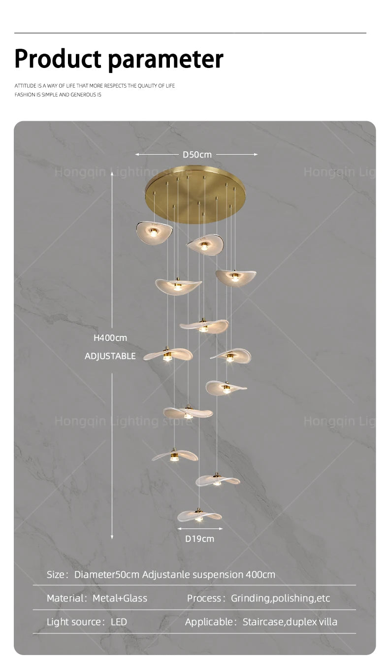 Luxury Stair Chandelier Pendant Light Lighting Duplex Loft Glass Hanging Lamp Nordic Minimalist Long Staircase Chandelier Lustre