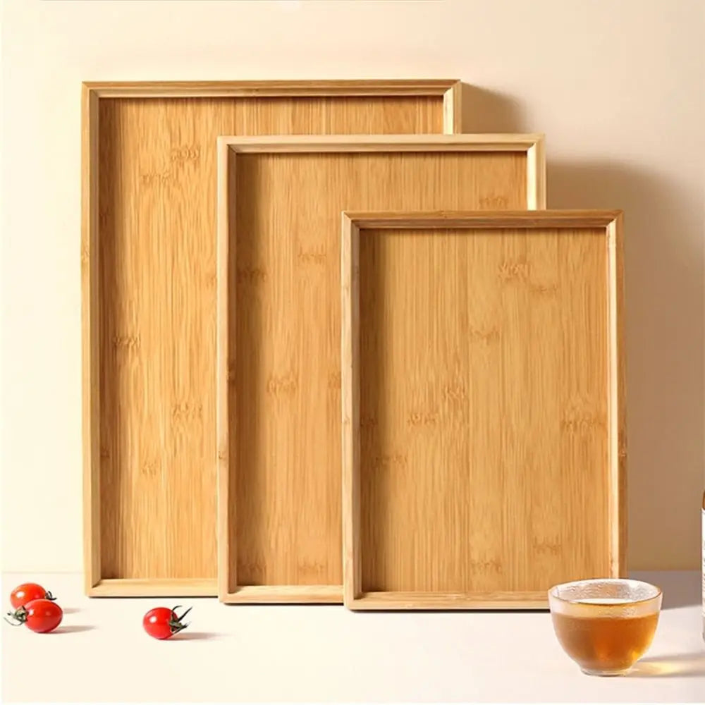 Rectangular Bamboo Tray Wooden Solid Color Fruit Snack Plates Kitchen Accessories Household Bread Tray