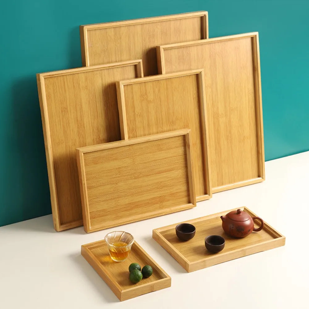Rectangular Bamboo Tray Wooden Solid Color Fruit Snack Plates Kitchen Accessories Household Bread Tray