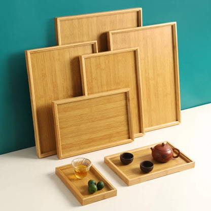 Rectangular Bamboo Tray Wooden Solid Color Fruit Snack Plates Kitchen Accessories Household Bread Tray
