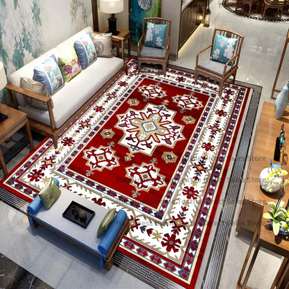 Persian Luxury Rugs for Bedroom Retro Red Home Decor Carpets for Living Room Soft Washable Non-slip Washroom Floor Mats Alfombra