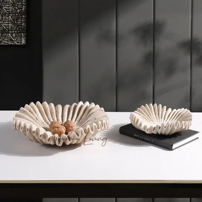 Marble Ruffle Bowl for Kitchen Counter and Living Room Travertine Scallop Bowl for Fruit Jewelry Decorative Tray for Home Decor