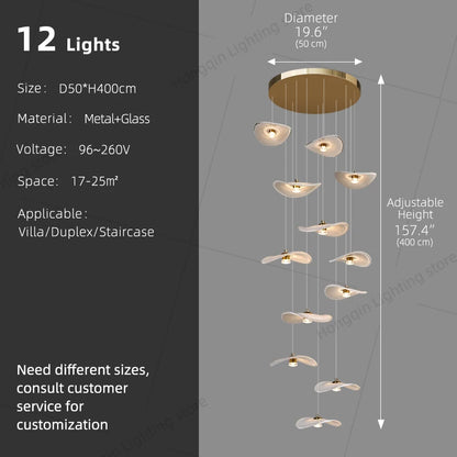 Luxury Stair Chandelier Pendant Light Lighting Duplex Loft Glass Hanging Lamp Nordic Minimalist Long Staircase Chandelier Lustre