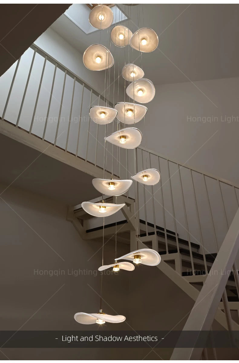 Luxury Stair Chandelier Pendant Light Lighting Duplex Loft Glass Hanging Lamp Nordic Minimalist Long Staircase Chandelier Lustre