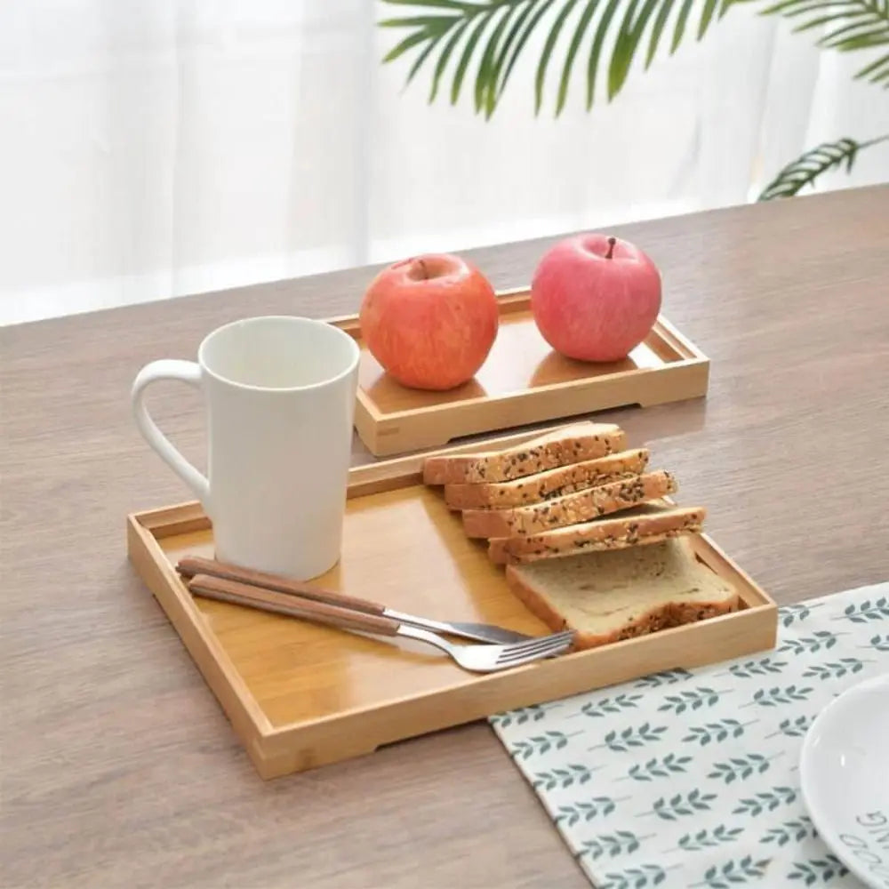 Rectangular Bamboo Tray Wooden Solid Color Fruit Snack Plates Kitchen Accessories Household Bread Tray