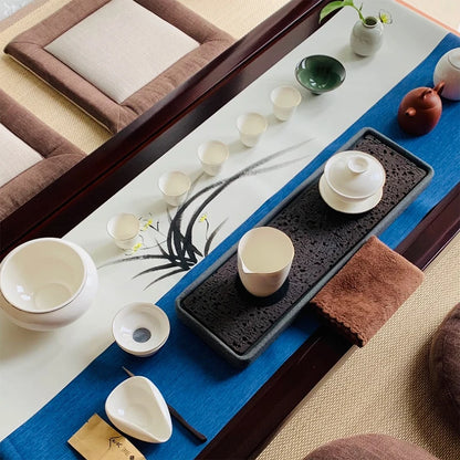 Tea Tray Natural Volcanic Basalt Handcarved Dragon Totem Dry Pour Kung Fu Tea Ceremony Home Office Decor Tea Lover Gift 38x12cm