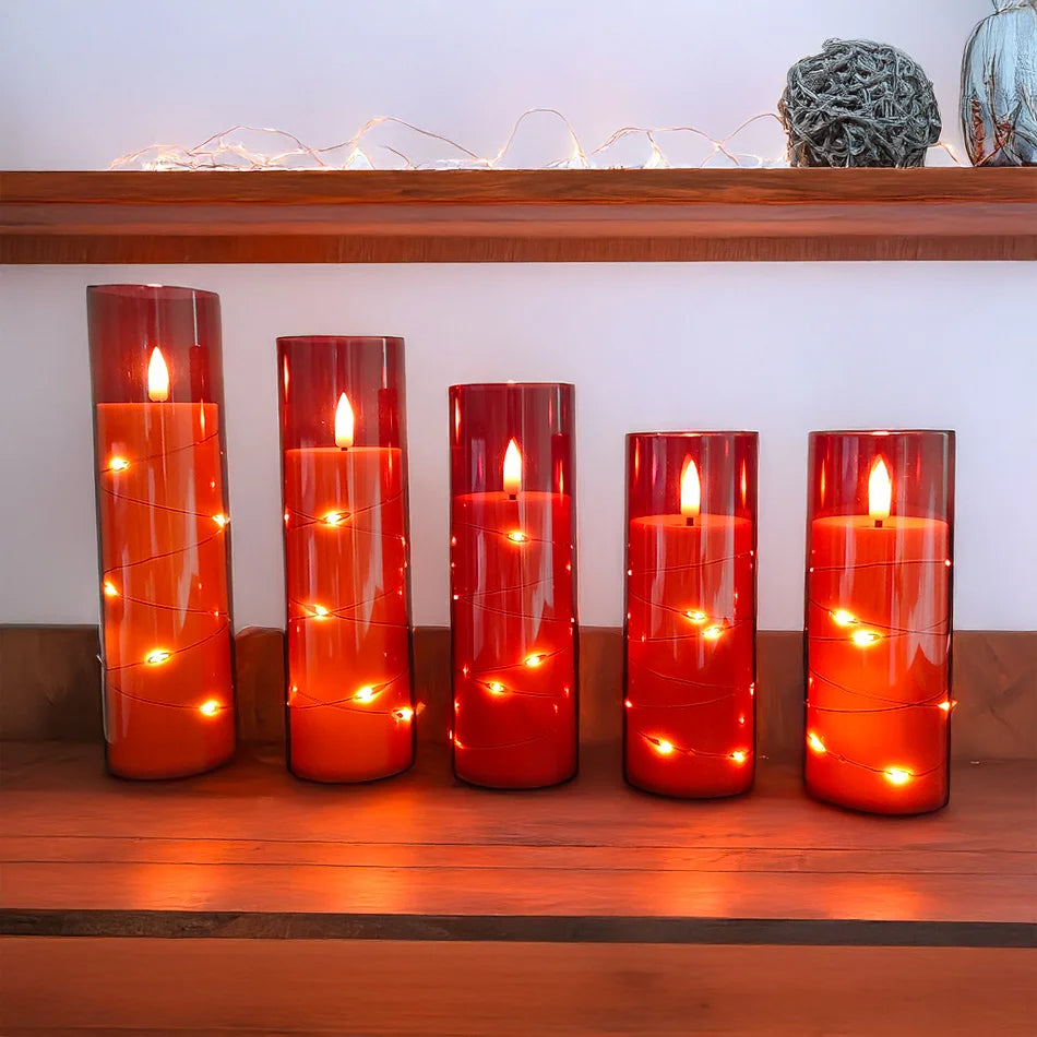 Flameless LED Candles Light,Electronic String Red Candle,Home Festival, Halloween Party Decoration,Wedding Candles, 5pcs/set