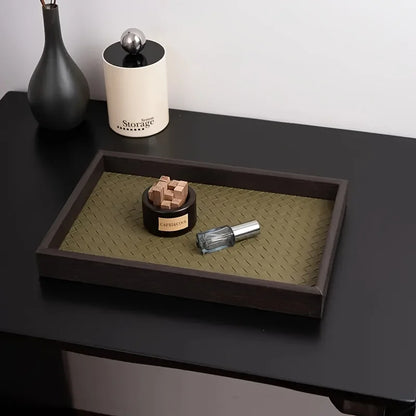 1pc Woven Texture Faux Leather Storage Tray,Watch Jewelry Organizer, Decorative Home Display Tray, Cosmetic Holder, Storage Tray