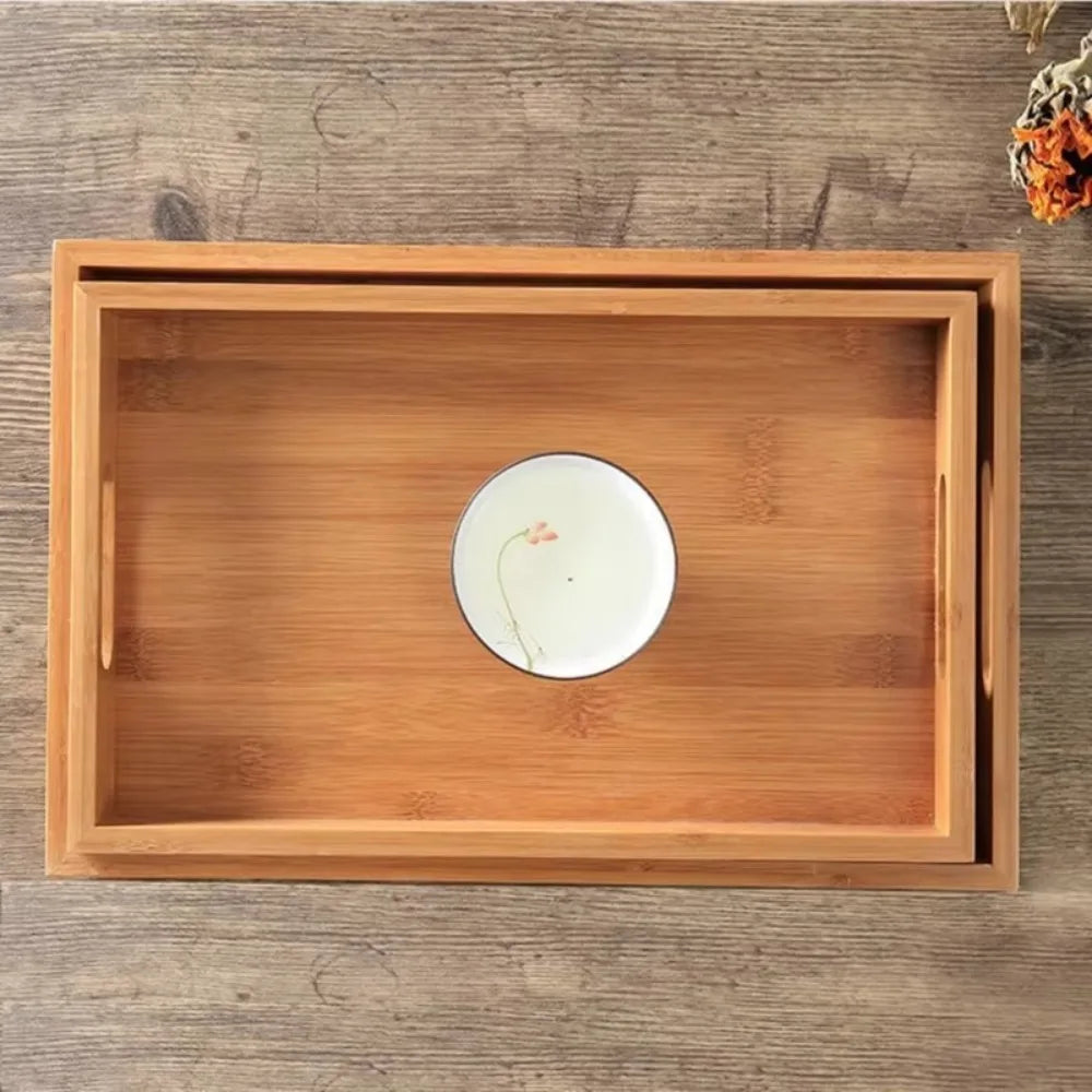 Retro Rectangular Storage Tray household Bamboo Tea Tray Solid Wood Storage Plate Home Living Room