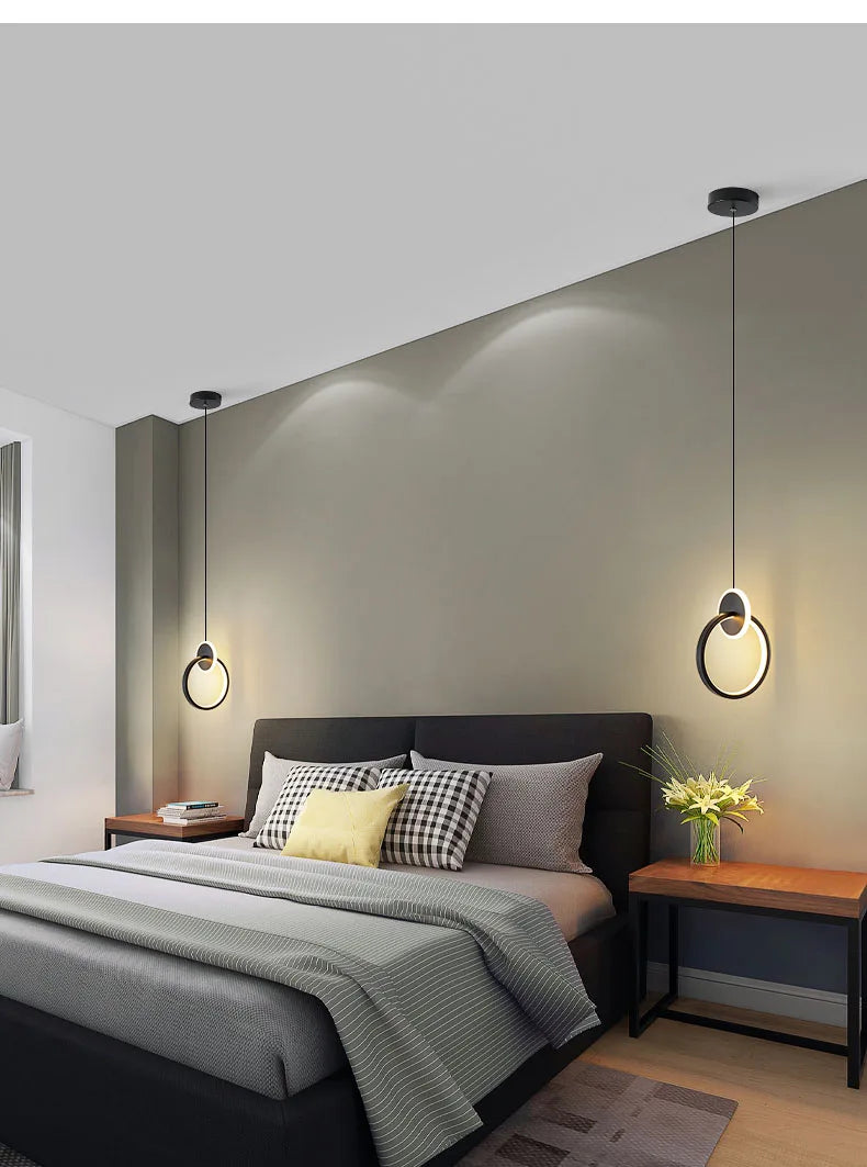 LED pendant light modern minimalist bedroom dining room golden black hanging light bedside reading light LED decorative pendant