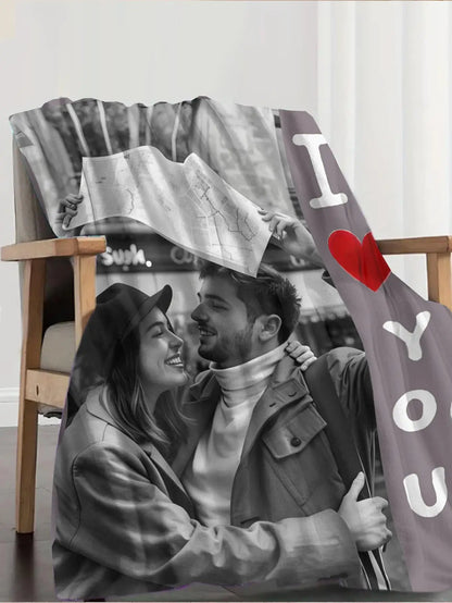 1 Piece Custom Photo Personalized Flannel Blanket - Ideal Gift for Christmas, Halloween, Birthdays, and Anniversaries, Soft, Warm, Comfortable, Skin-Friendly, Machine Washable Blanket, Suitable for Sofa, Bed, Car, Camping, Of