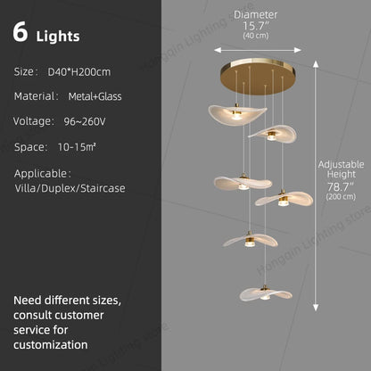 Luxury Stair Chandelier Pendant Light Lighting Duplex Loft Glass Hanging Lamp Nordic Minimalist Long Staircase Chandelier Lustre