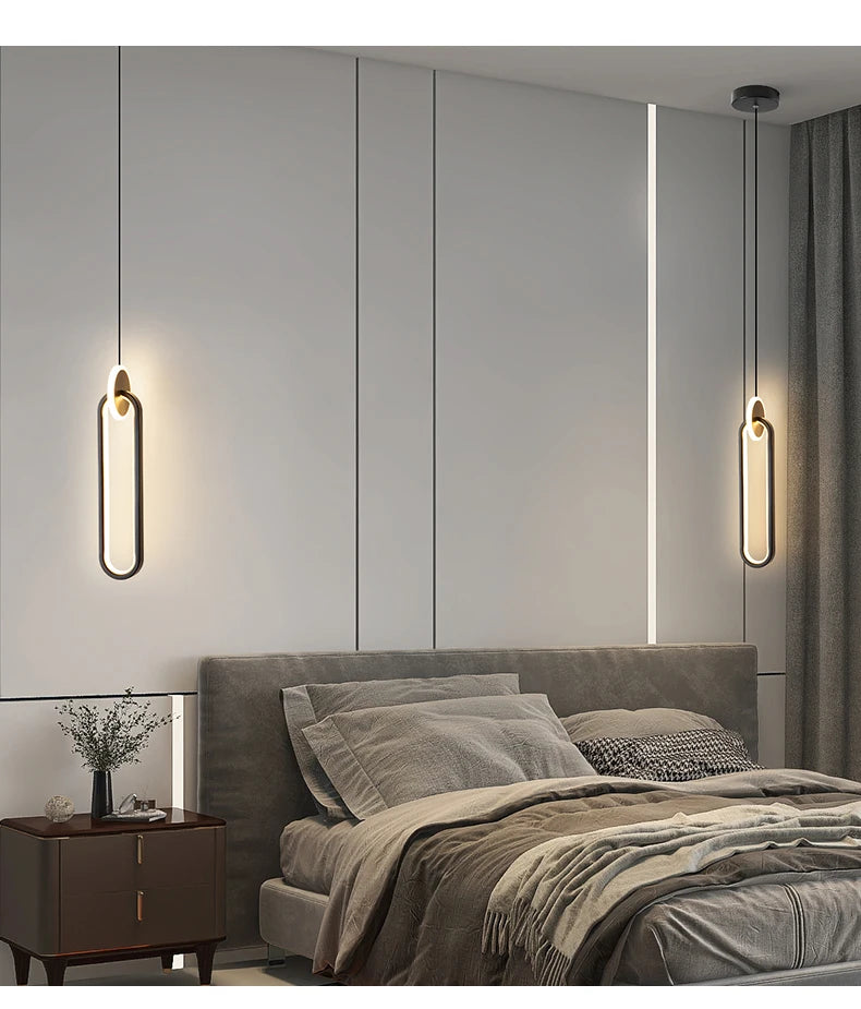 LED pendant light modern minimalist bedroom dining room golden black hanging light bedside reading light LED decorative pendant