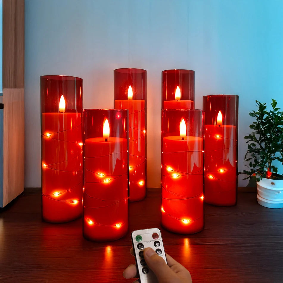 Flameless LED Candles Light,Electronic String Red Candle,Home Festival, Halloween Party Decoration,Wedding Candles, 5pcs/set