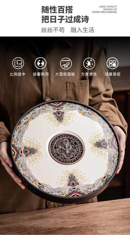 Ceramic round tea tray, dual-purpose for household water storage and drainage, tea sea, and outdoor tea tray