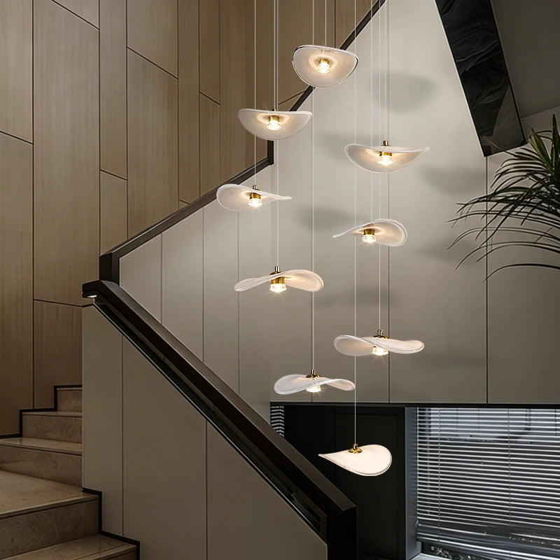 Luxury Stair Chandelier Pendant Light Lighting Duplex Loft Glass Hanging Lamp Nordic Minimalist Long Staircase Chandelier Lustre