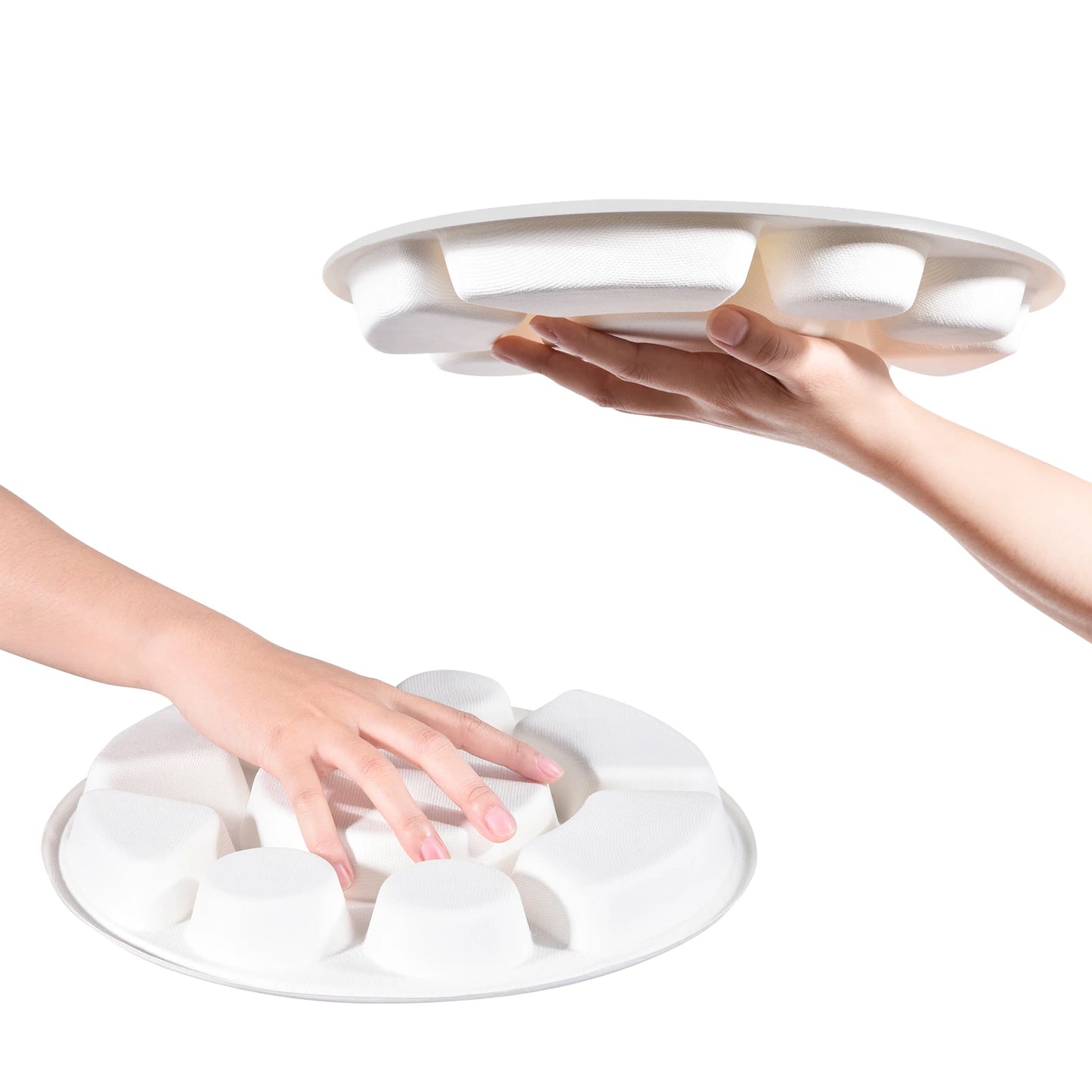 9 Compartment Divided Plate, Round Heavy Duty Serving Tray Made of Sugarcane for Wedding, Events,Parties,Holidays,Catering & BBQ